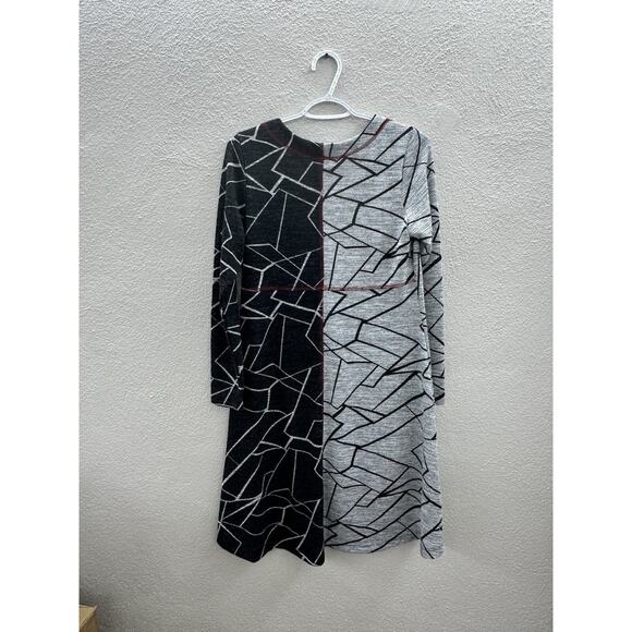 Artex Fashions Womens Dress Size Medium Long Sleeve Black Gray Abstract - Picture 8 of 12